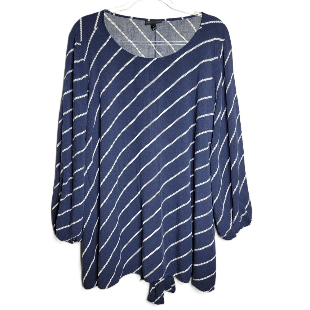 Lane Bryant Stripe Tunic Top Plus Size 24 Tie Waist Navy White Lightweight Rayon